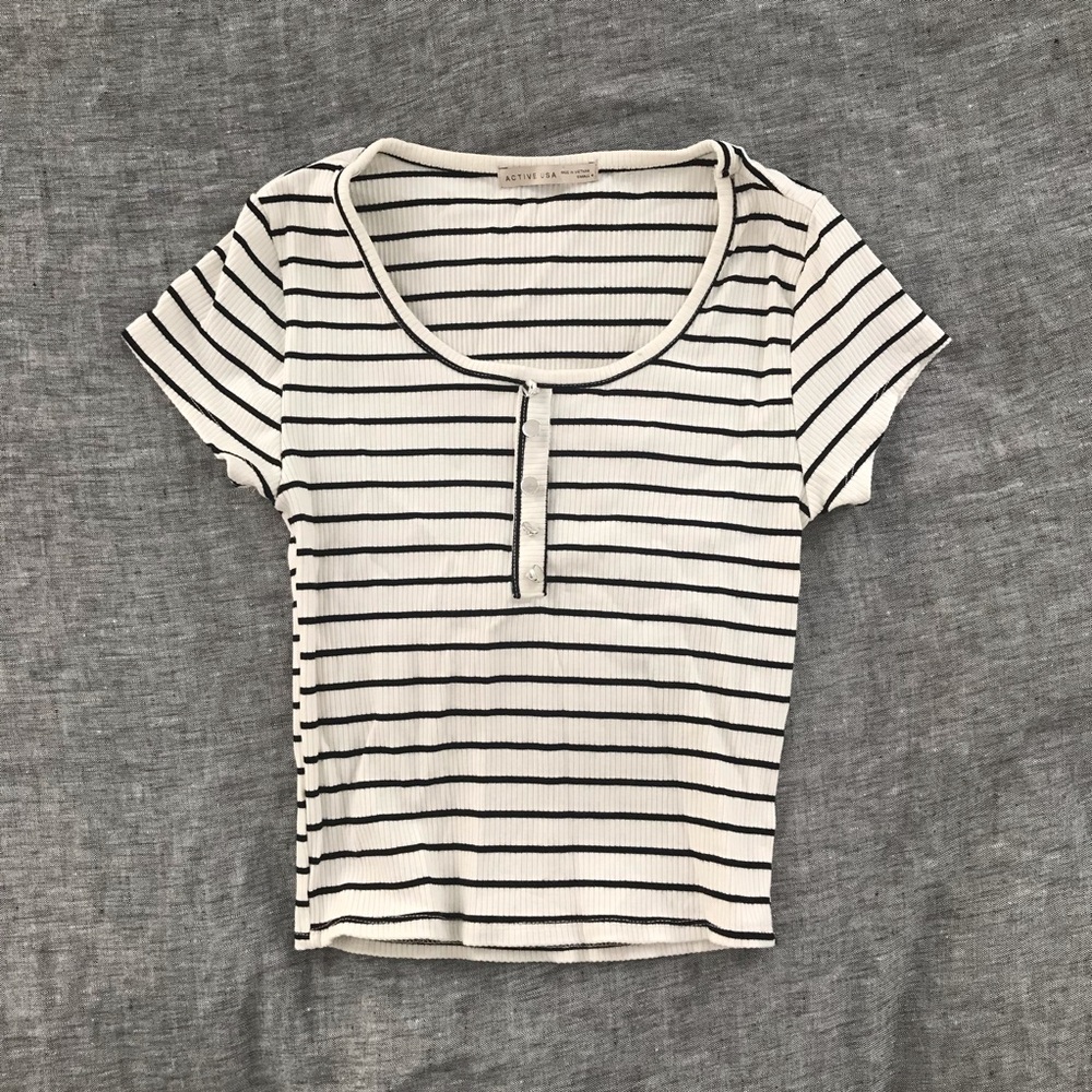 EUC Active USA Crop Top Striped with Buttons